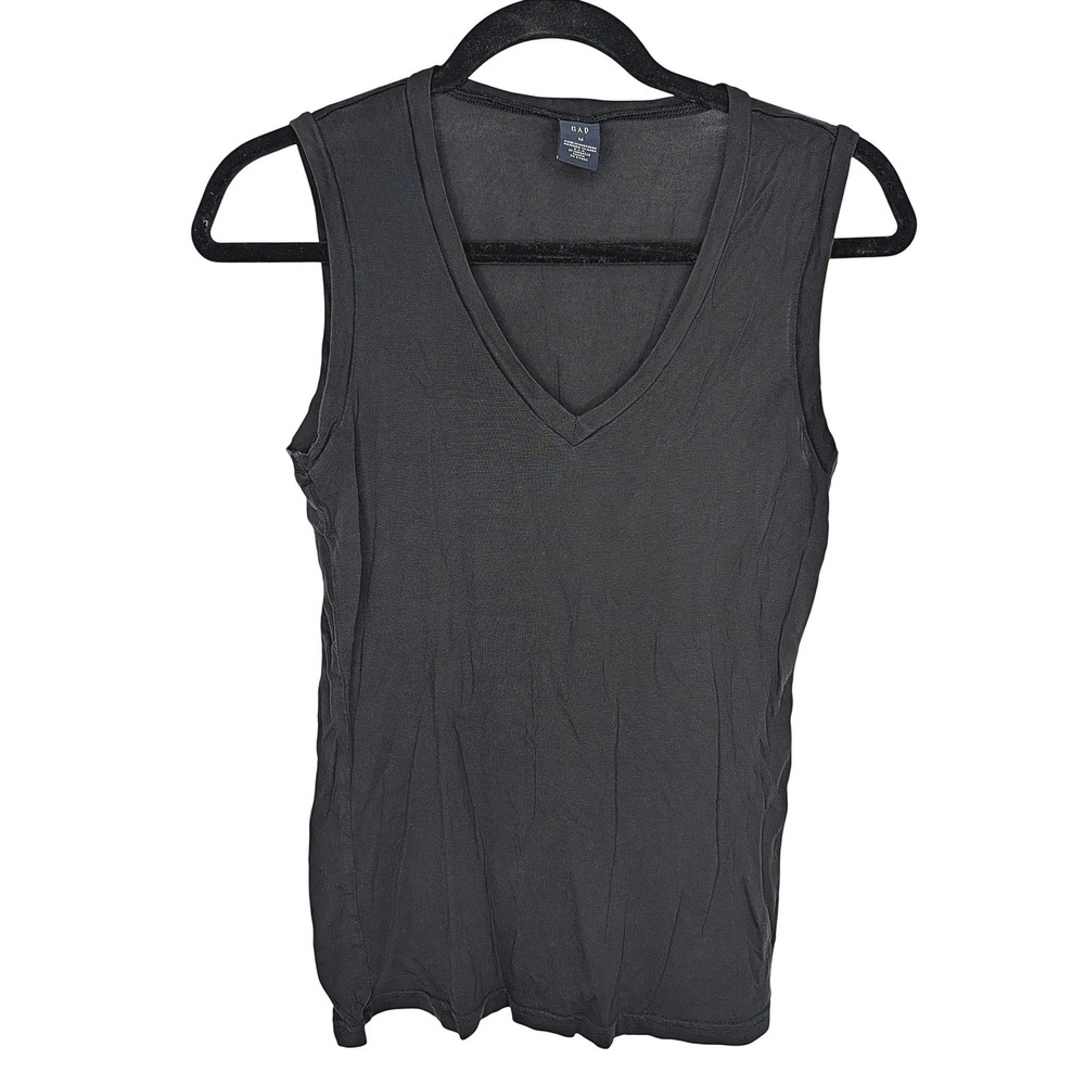 Gap Tank Top Womens Medium Black V-Neck Sleeveless Basic Casual Jersey Knit